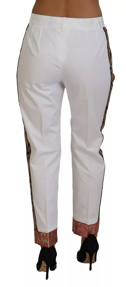 Dolce & Gabbana White Jacquard Cotton Blend Mid Waist Women's Pants (Pre-Owned)