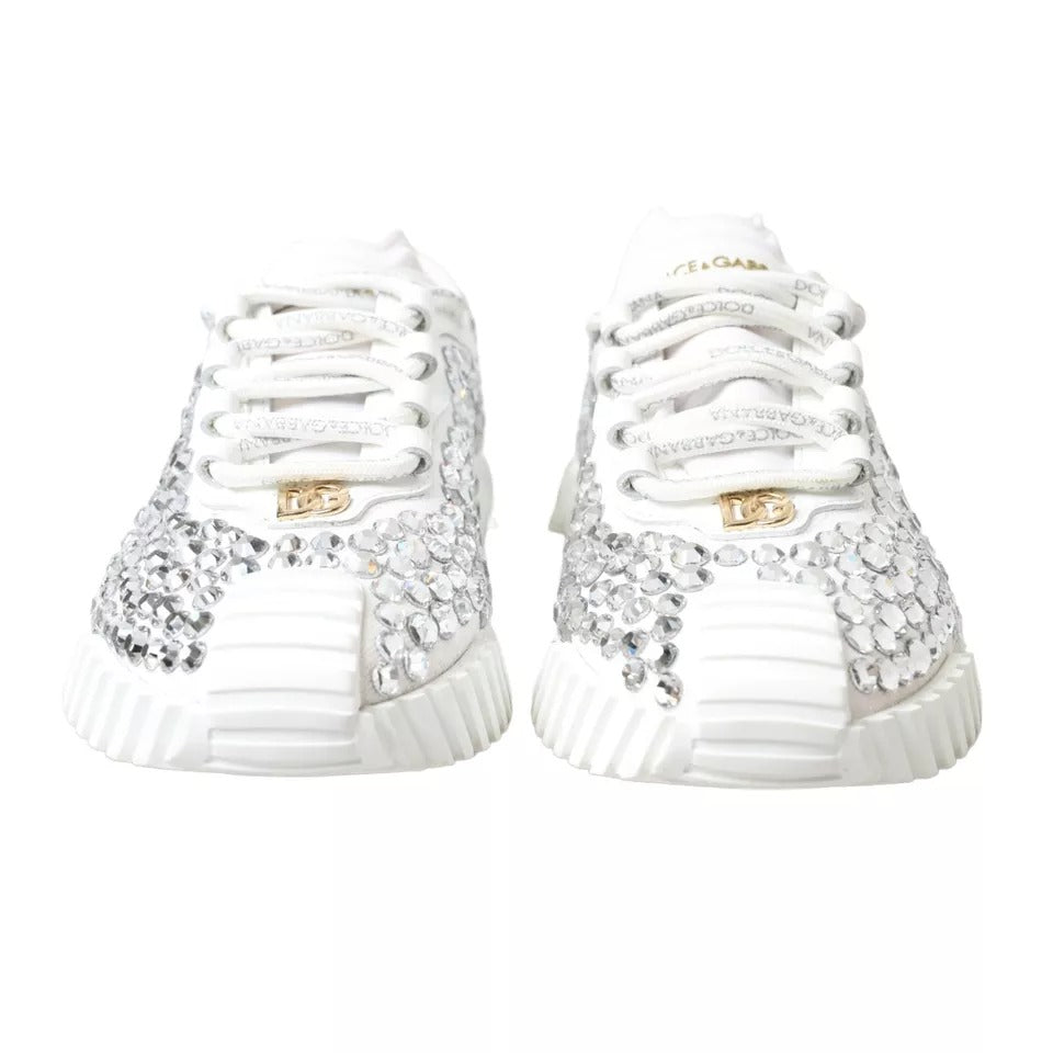 Dolce & Gabbana White NS1 Canvas Leather Embellished Sneakers Women's Shoes (Pre-Owned)