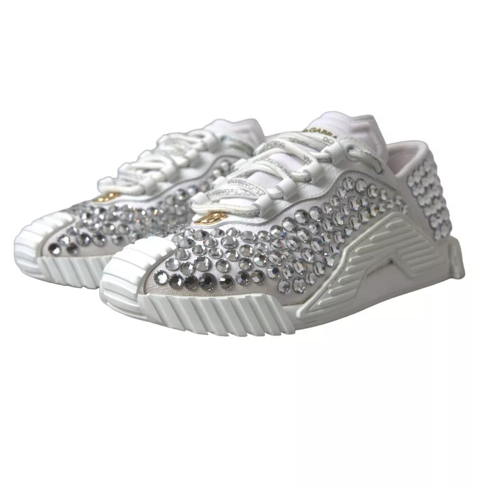 Dolce & Gabbana White NS1 Canvas Leather Embellished Sneakers Women's Shoes (Pre-Owned)