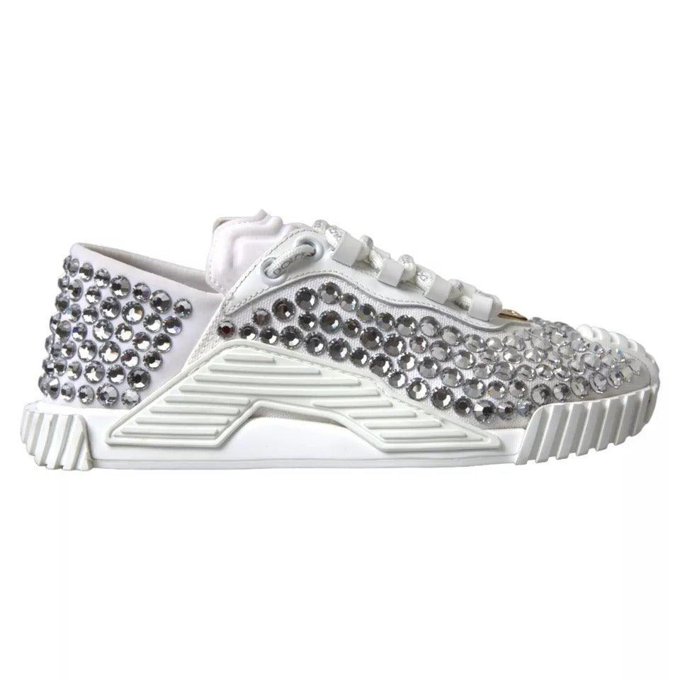 Dolce & Gabbana White NS1 Canvas Leather Embellished Sneakers Women's Shoes (Pre-Owned)