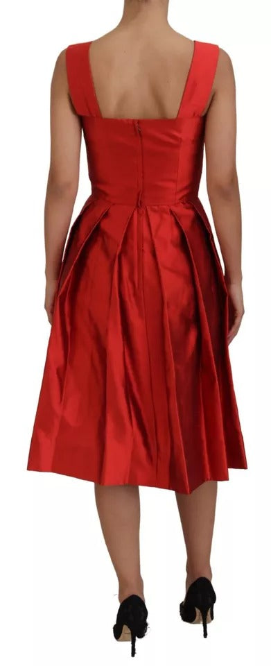 Dolce & Gabbana Red A-line Pleated Midi Satin Silk Women's Dress