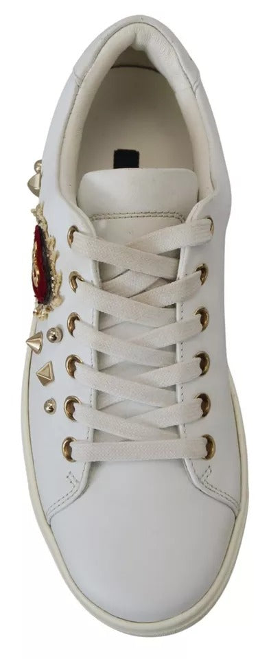 Dolce & Gabbana White Leather Gold Red Heart Sneakers Women's Shoes (Pre-Owned)