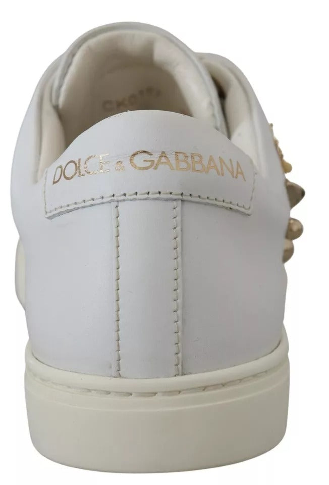 Dolce & Gabbana White Leather Gold Red Heart Sneakers Women's Shoes (Pre-Owned)