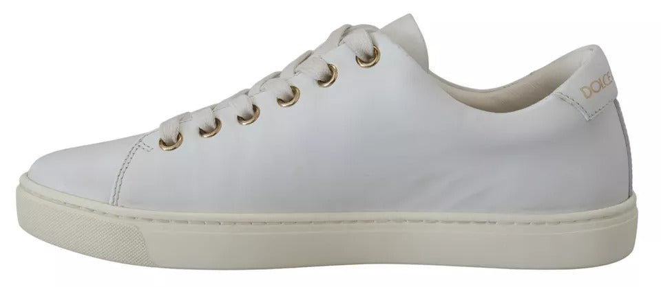 Dolce & Gabbana White Leather Gold Red Heart Sneakers Women's Shoes (Pre-Owned)