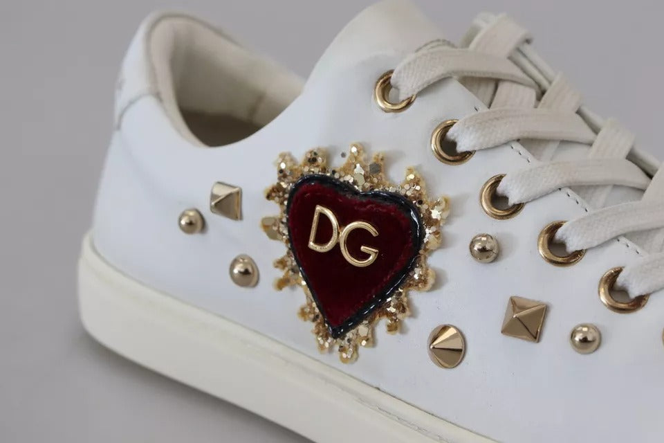 Dolce & Gabbana White Leather Gold Red Heart Sneakers Women's Shoes (Pre-Owned)