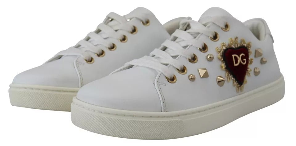 Dolce & Gabbana White Leather Gold Red Heart Sneakers Women's Shoes (Pre-Owned)