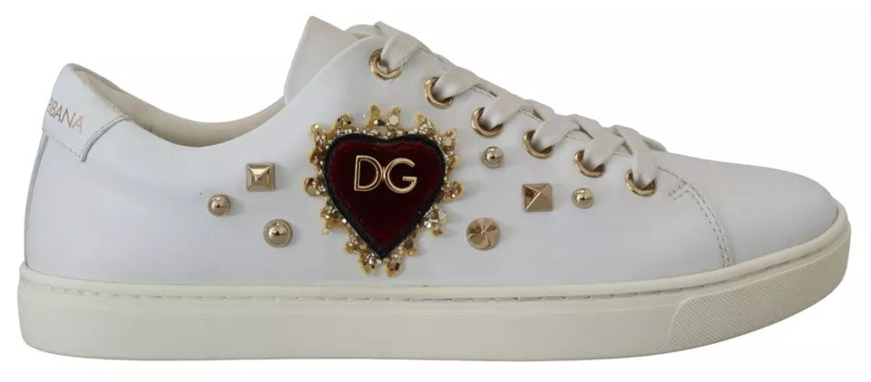 Dolce & Gabbana White Leather Gold Red Heart Sneakers Women's Shoes (Pre-Owned)