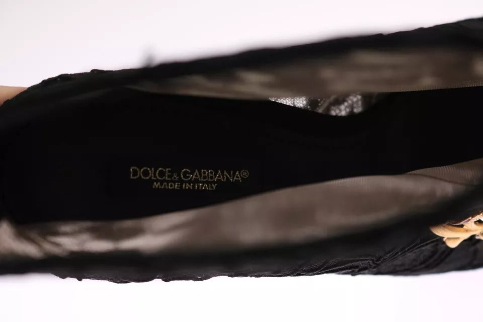 Dolce & Gabbana Black Crystal Lace Booties Stilettos Women's Shoes (Pre-Owned)