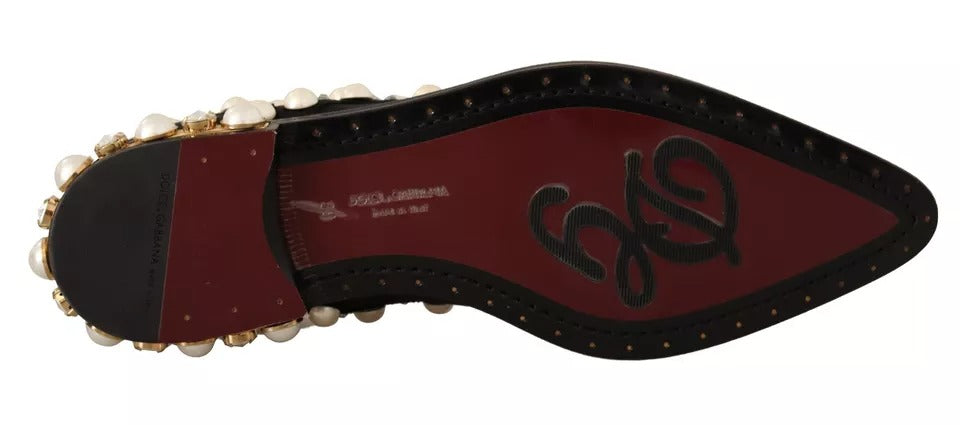 Dolce & Gabbana Black Lace Up Jewelled Formal Flats Women's Shoes (Pre-Owned)