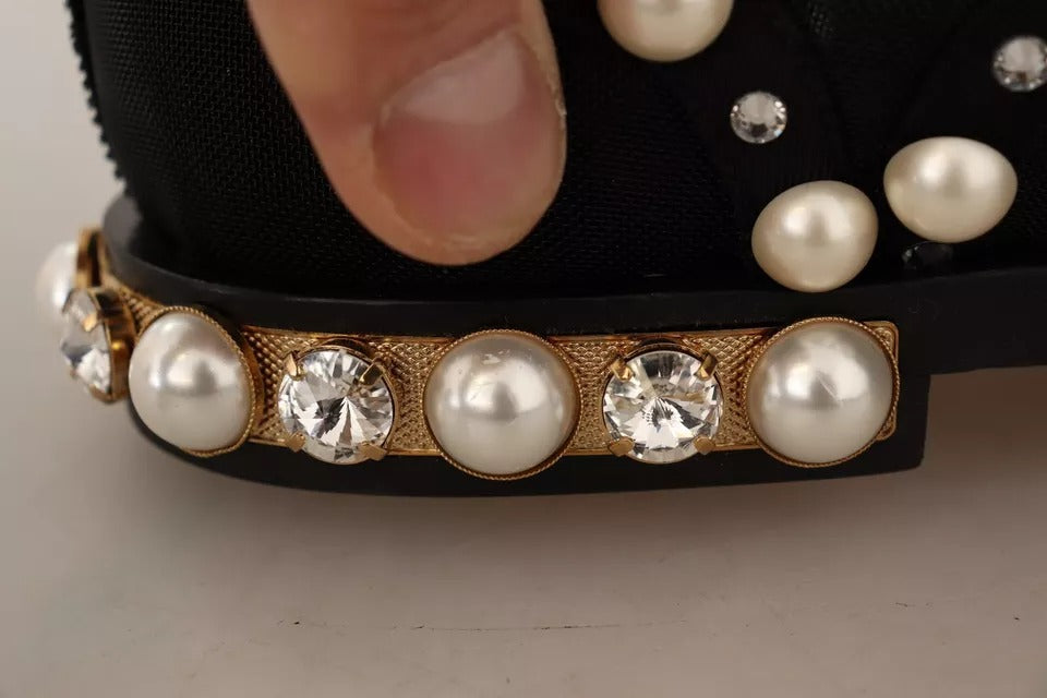 Dolce & Gabbana Black Lace Up Jewelled Formal Flats Women's Shoes (Pre-Owned)