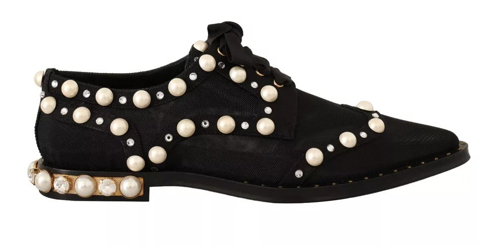 Dolce & Gabbana Black Lace Up Jewelled Formal Flats Women's Shoes (Pre-Owned)