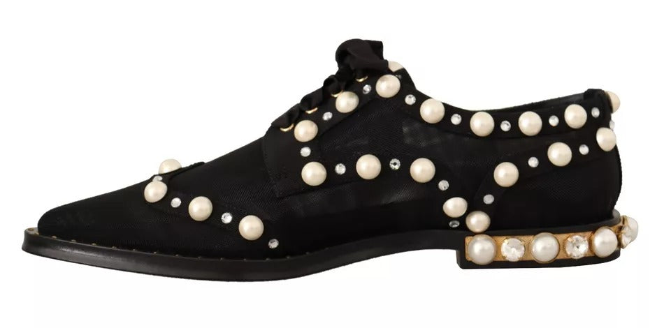 Dolce & Gabbana Black Lace Up Jewelled Formal Flats Women's Shoes (Pre-Owned)