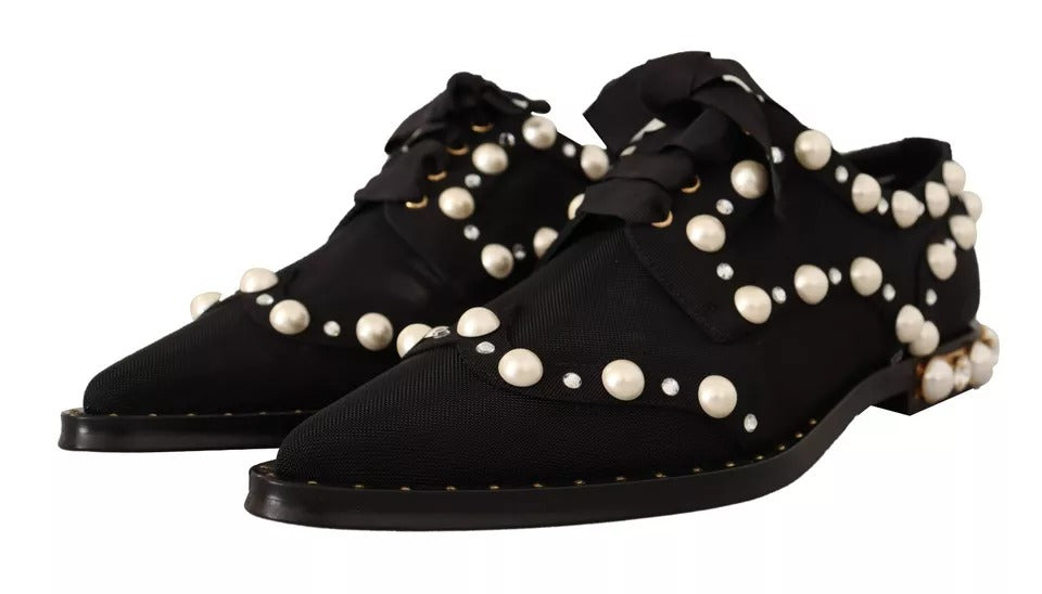 Dolce & Gabbana Black Lace Up Jewelled Formal Flats Women's Shoes (Pre-Owned)