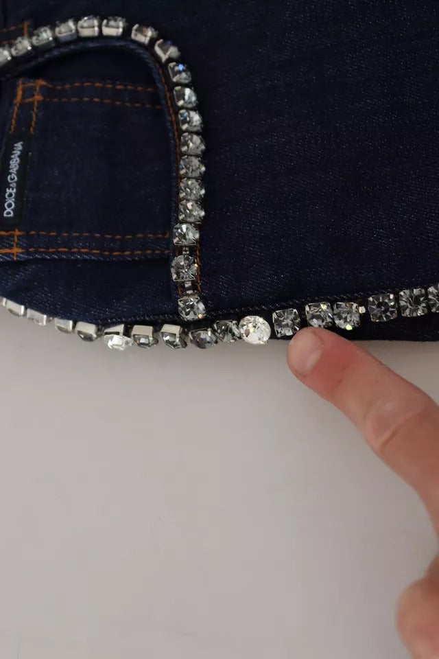 Dolce & Gabbana Blue Denim Stretch Crystal Hot Pants Women's Shorts (Pre-Owned)