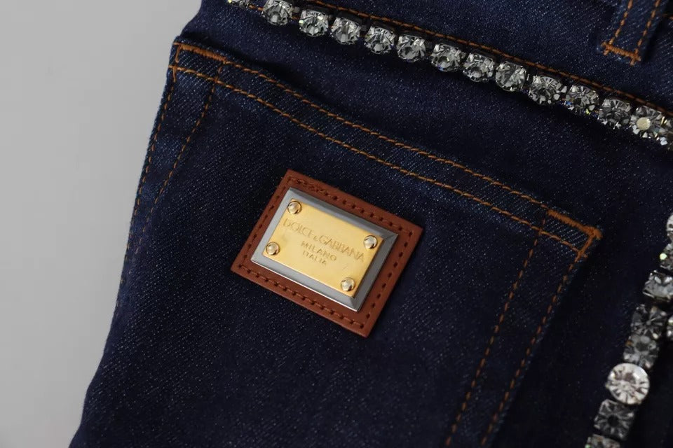Dolce & Gabbana Blue Denim Stretch Crystal Hot Pants Women's Shorts (Pre-Owned)