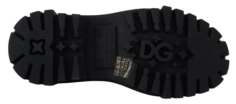 Dolce & Gabbana Black Leather Trekking Derby Embellished Women's Shoes