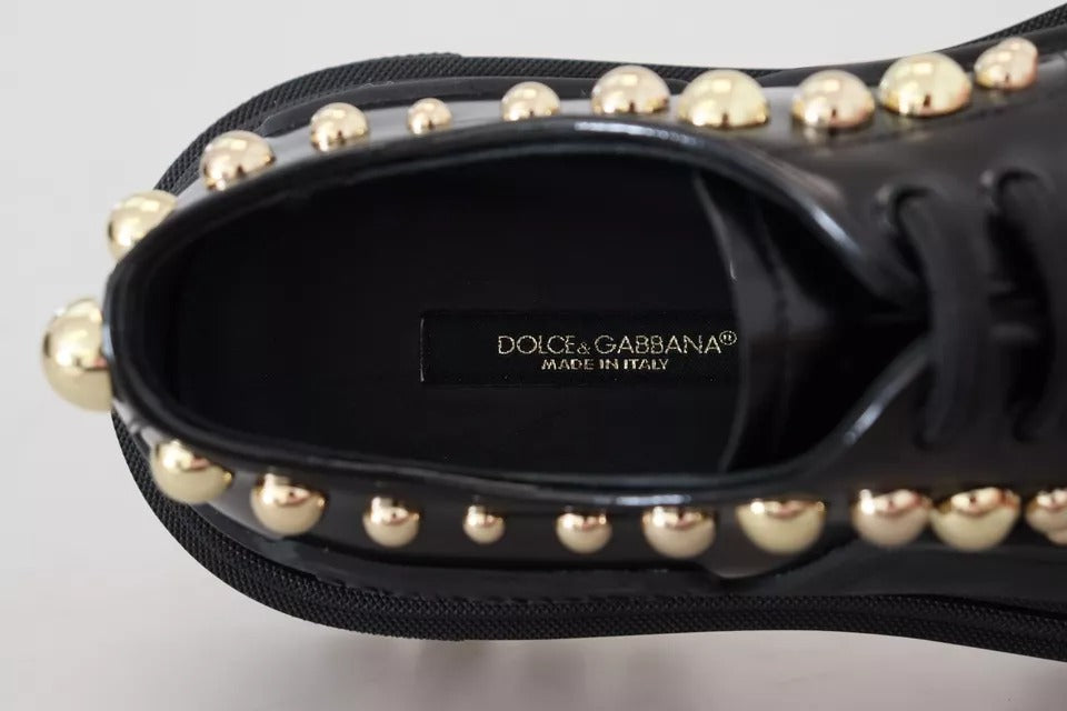 Dolce & Gabbana Black Leather Trekking Derby Embellished Women's Shoes