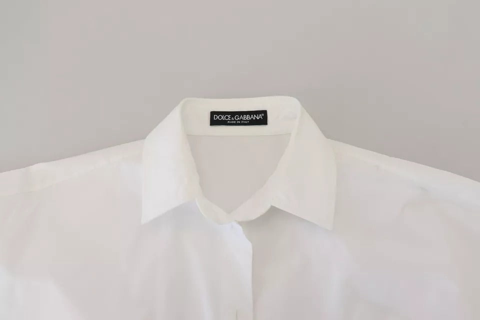 Dolce & Gabbana White Cotton Button Front Short Sleeve Women's Shirt (Pre-Owned)