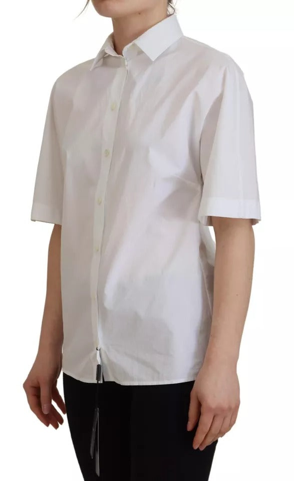 Dolce & Gabbana White Cotton Button Front Short Sleeve Women's Shirt (Pre-Owned)