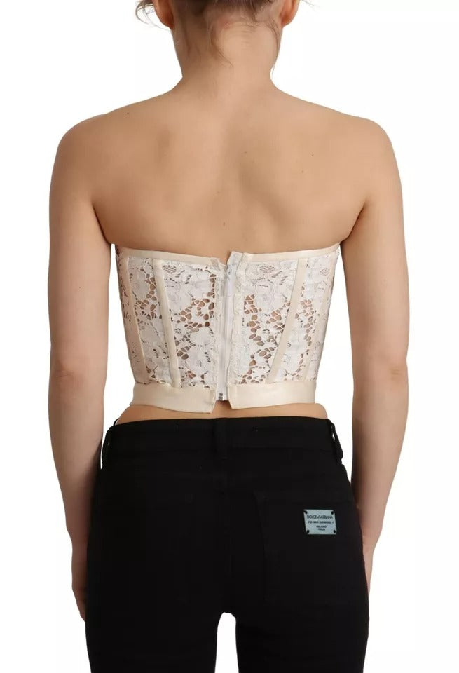 Dolce & Gabbana White Strapless Floral Lace Cropped Bustier Women's Top (Pre-Owned)