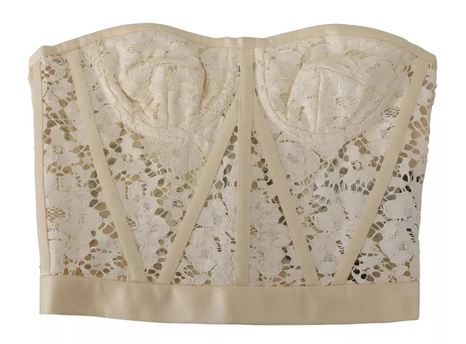 Dolce & Gabbana White Strapless Floral Lace Cropped Bustier Women's Top (Pre-Owned)