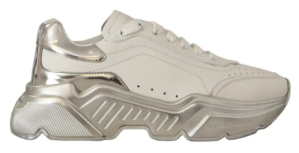 Dolce & Gabbana White Silver Leather Daymaster Sneakers Women's Shoes (Pre-Owned)