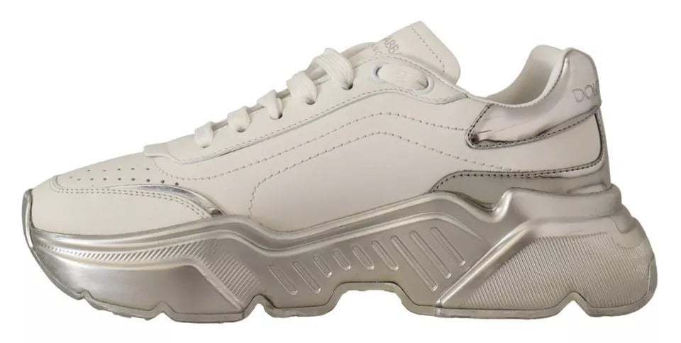 Dolce & Gabbana White Silver Leather Daymaster Sneakers Women's Shoes (Pre-Owned)
