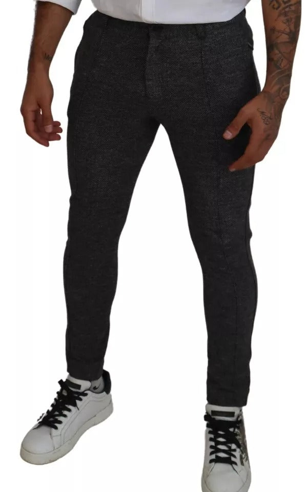 Dolce & Gabbana Gray Chevron Viscose Skinny Men's Pants