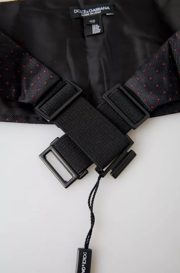 Dolce & Gabbana Black Silk Dotted Waist Tuxedo Belt Men's Cummerbund
