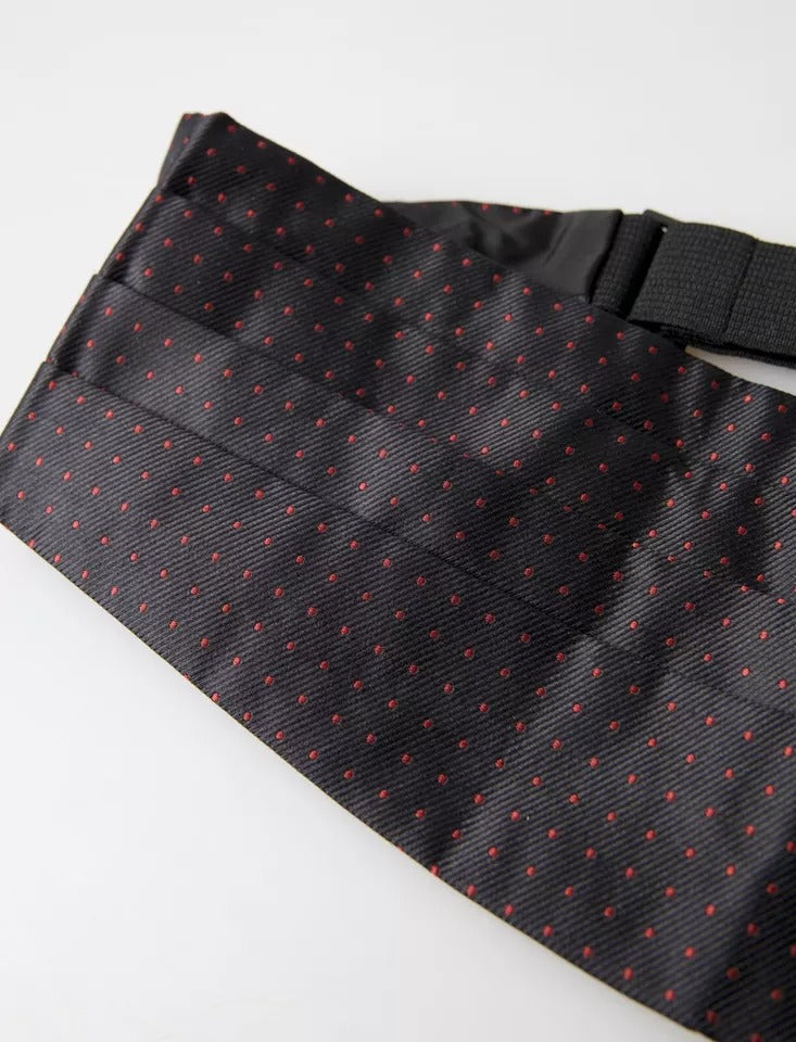 Dolce & Gabbana Black Silk Dotted Waist Tuxedo Belt Men's Cummerbund