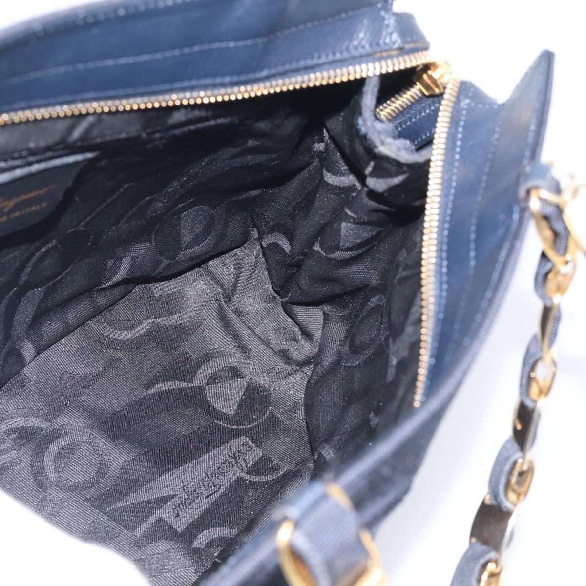 Salvatore Ferragamo Vala Canvas Navy Canvas Shoulder Bag Bag (Pre-Owned)