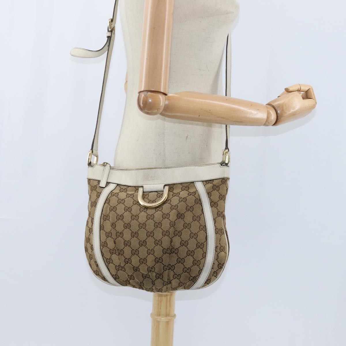 Gucci D Ring Messenger Gg Canvas And Leather Beige Canvas Shoulder Bag Bag (Pre-Owned)