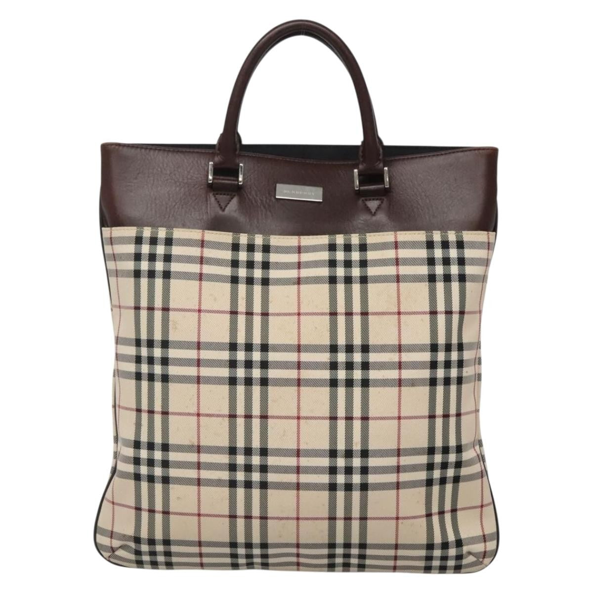 Burberry Nova Check Tote Nylon Beige Nylon Bag (Pre-Owned)