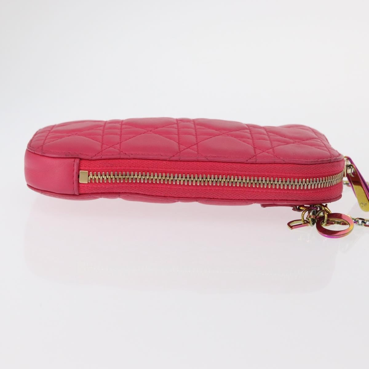Christian Dior Lady Dior Phone Holder On Chain Cannage Quilt Lambskin Pink Leather Clutche & Pouche Bag (Pre-Owned)