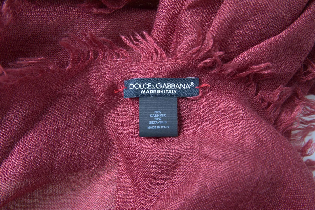 Dolce & Gabbana Maroon Cashmere Knit Wrap Shawl Fringe Scarf (Pre-Owned)