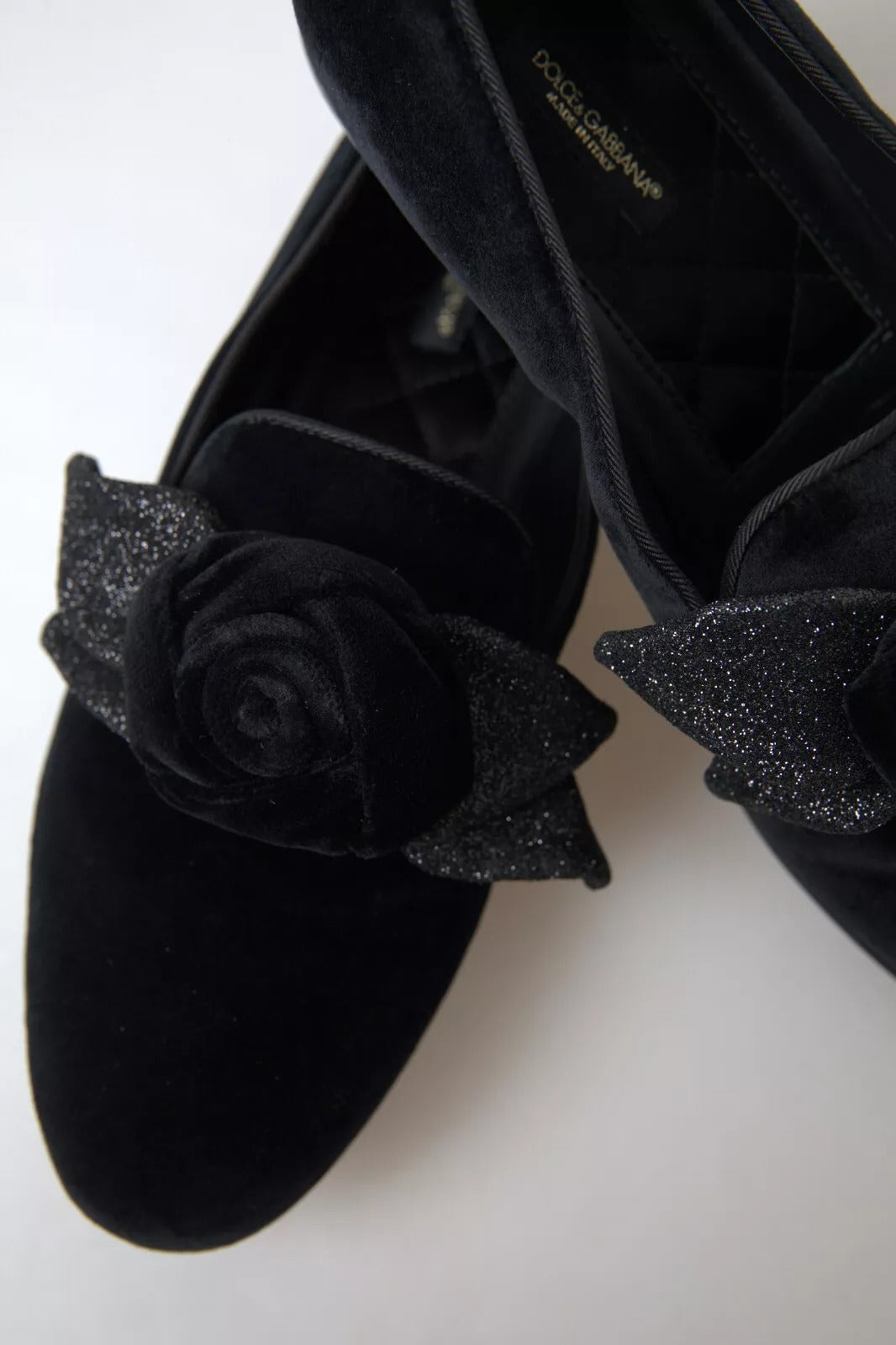 Dolce & Gabbana Black Velvet Flats Bow Young Queen Women's Shoes (Pre-Owned)