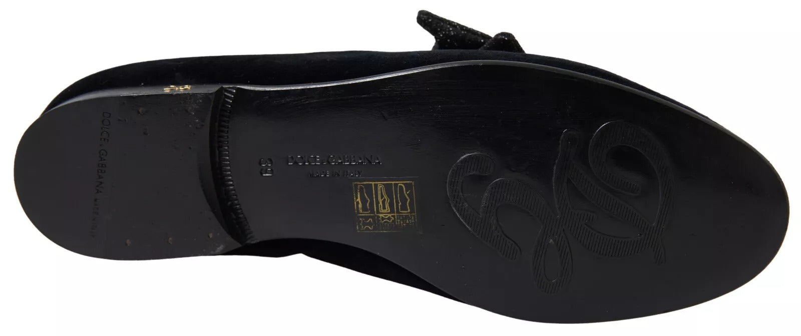 Dolce & Gabbana Black Velvet Flats Bow Young Queen Women's Shoes (Pre-Owned)