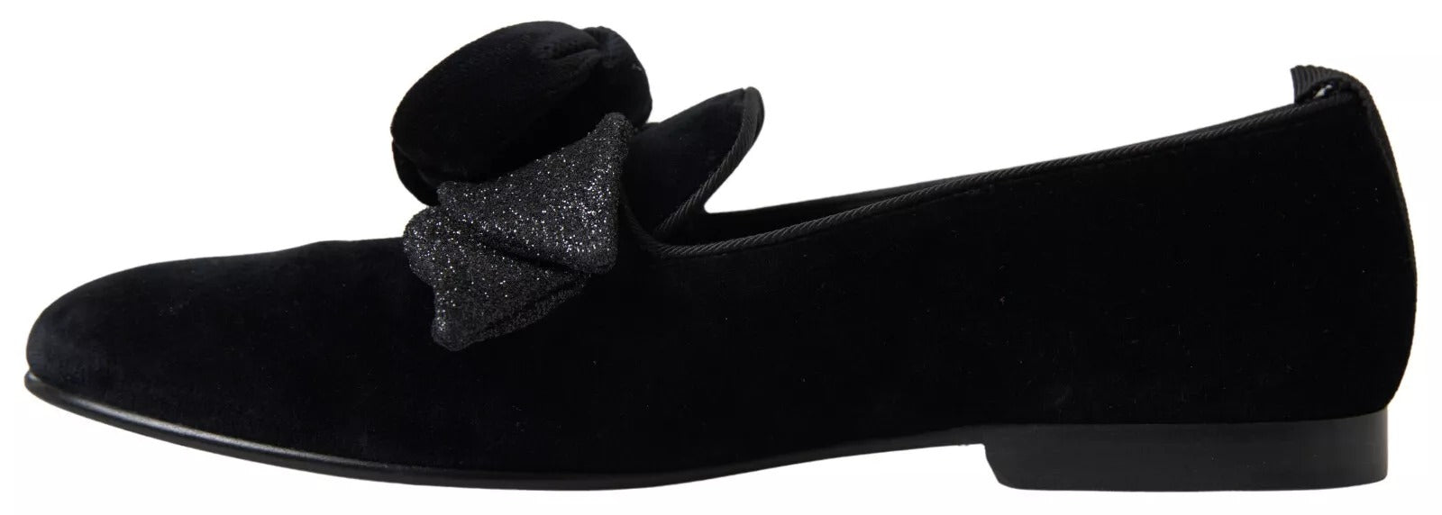 Dolce & Gabbana Black Velvet Flats Bow Young Queen Women's Shoes (Pre-Owned)