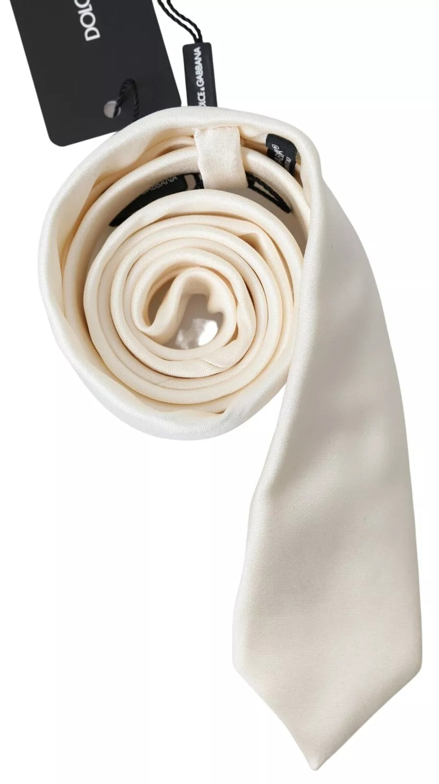 Dolce & Gabbana Off White Satin Silk Classic Men Necktie (Pre-Owned)
