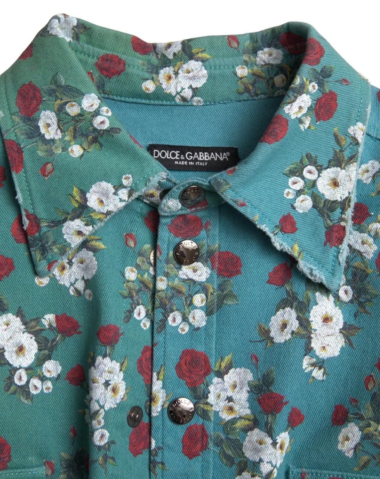Dolce & Gabbana Blue Floral Cotton Button Down Denim Men's Shirt