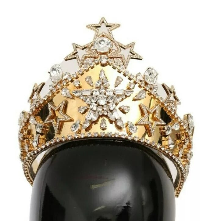 Dolce & Gabbana Gold Crystal Star STRASS Crown Logo Tiara Women's Diadem (Pre-Owned)