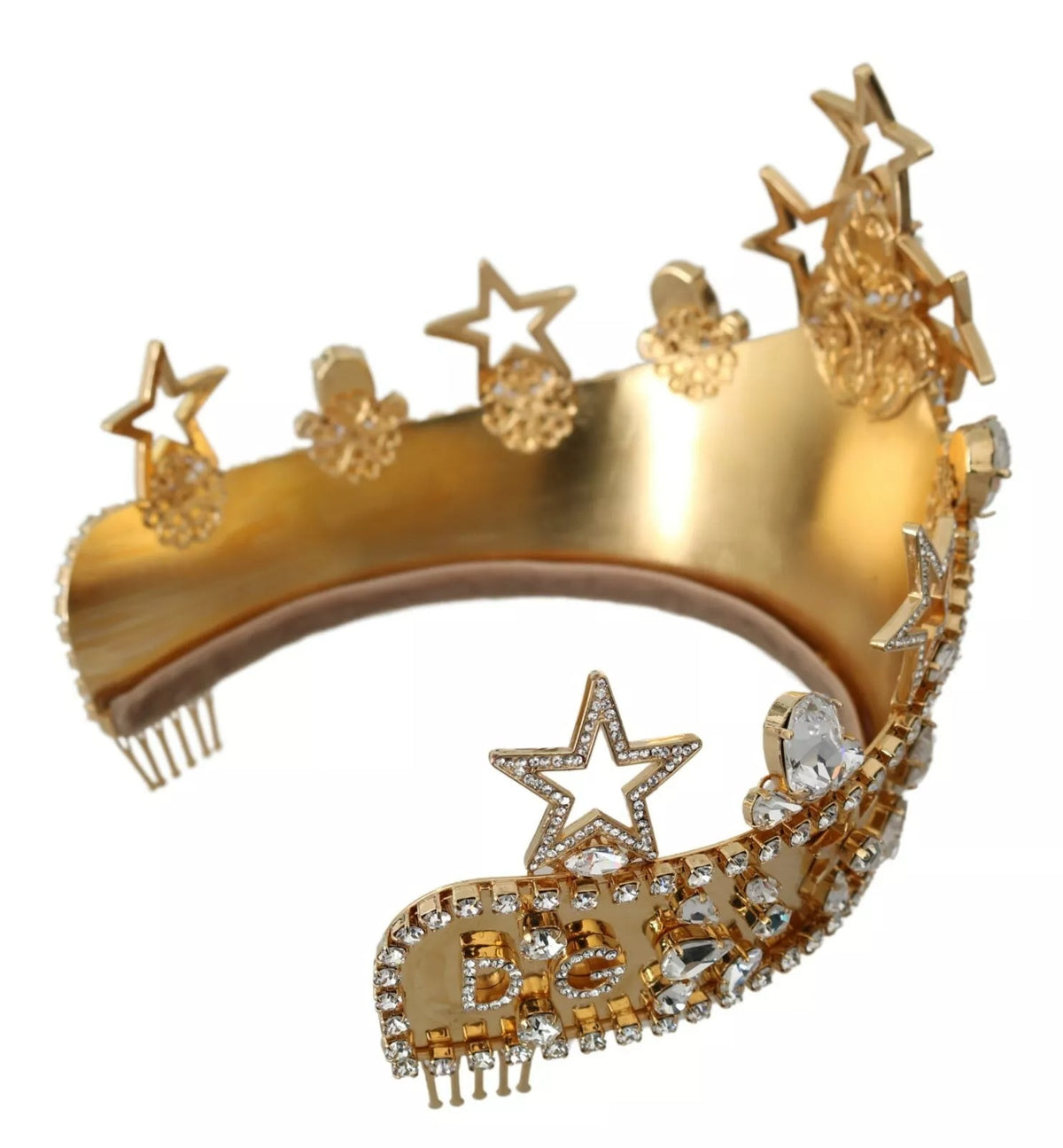 Dolce & Gabbana Gold Crystal Star STRASS Crown Logo Tiara Women's Diadem (Pre-Owned)