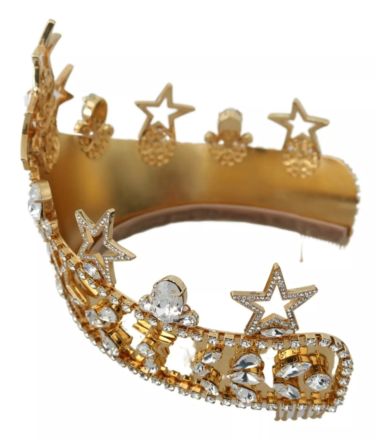 Dolce & Gabbana Gold Crystal Star STRASS Crown Logo Tiara Women's Diadem (Pre-Owned)