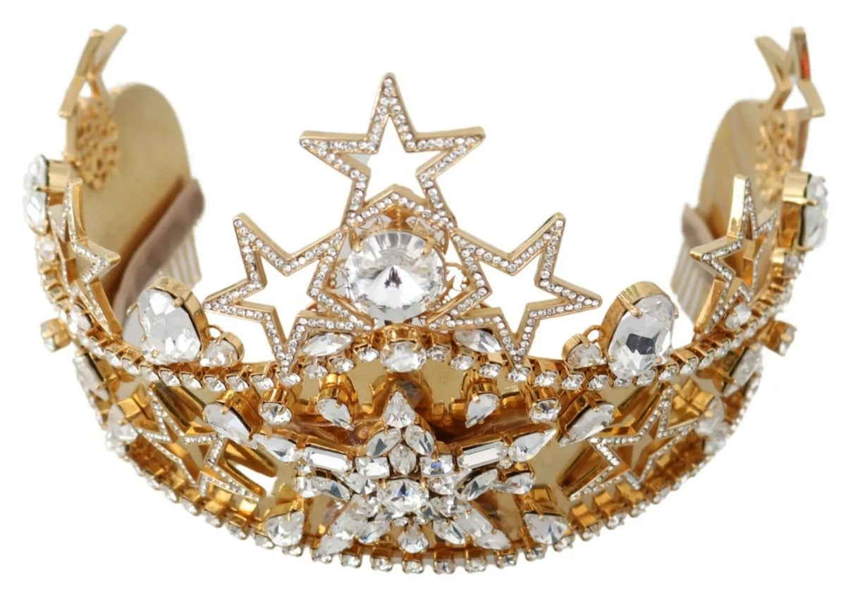 Dolce & Gabbana Gold Crystal Star STRASS Crown Logo Tiara Women's Diadem (Pre-Owned)