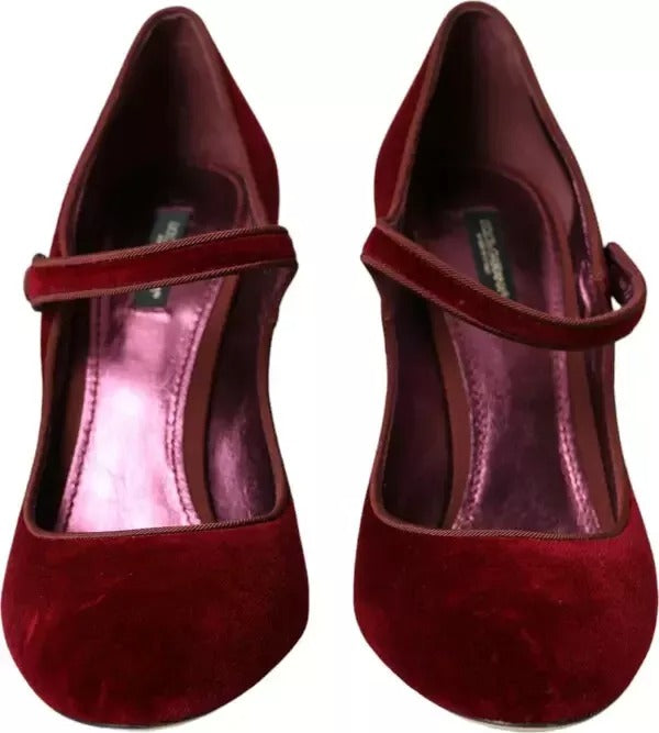 Dolce & Gabbana Red Velvet Gold Crystals Heels Mary Janes Women's Shoes (Pre-Owned)