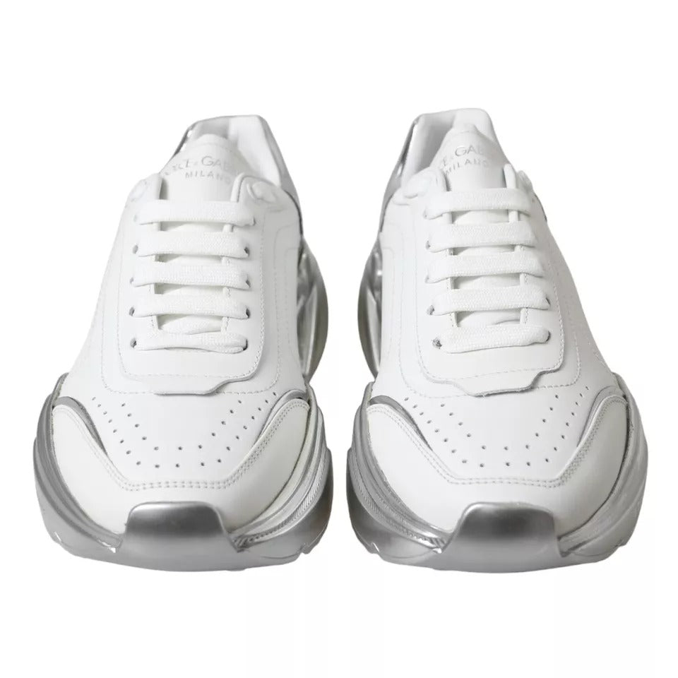 Dolce & Gabbana White Silver Daymaster Leather Sneakers Women's Shoes (Pre-Owned)