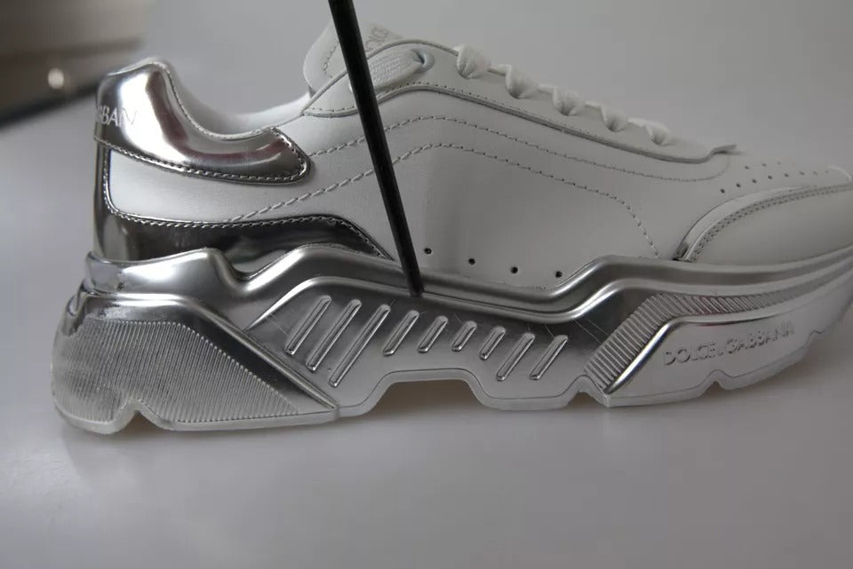 Dolce & Gabbana White Silver Daymaster Leather Sneakers Women's Shoes (Pre-Owned)