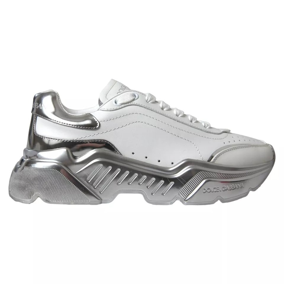 Dolce & Gabbana White Silver Daymaster Leather Sneakers Women's Shoes (Pre-Owned)