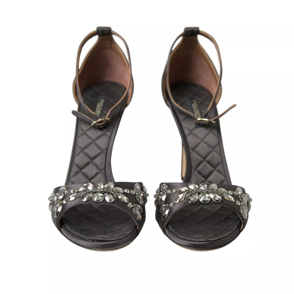 Dolce & Gabbana Gray Satin Ankle Strap Crystal Sandals Women's Shoes (Pre-Owned)
