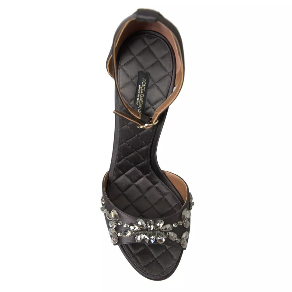 Dolce & Gabbana Gray Satin Ankle Strap Crystal Sandals Women's Shoes (Pre-Owned)